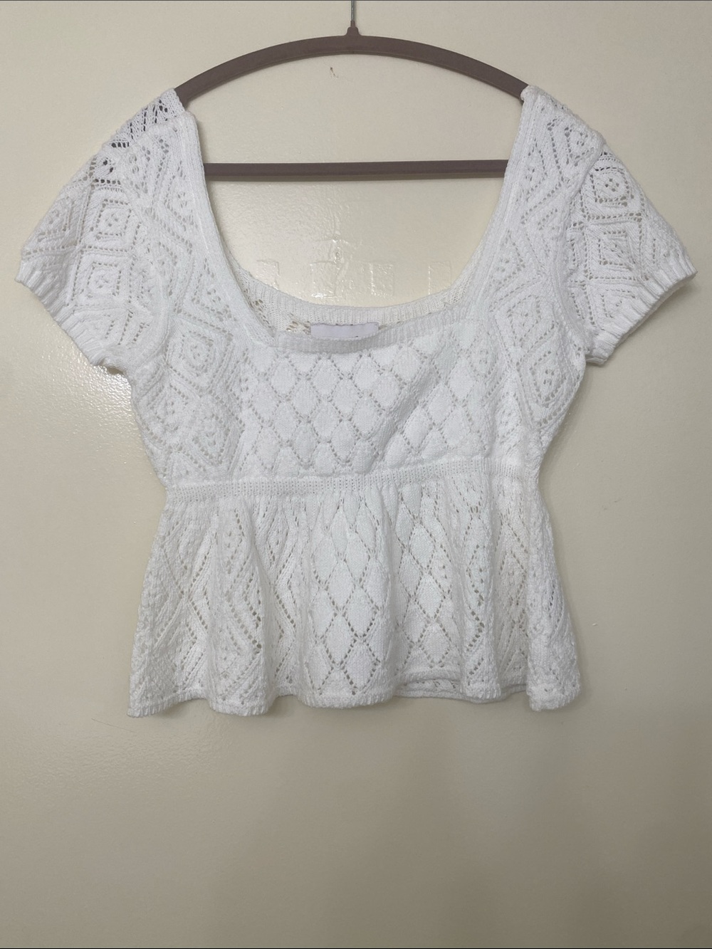 Pink Rose White Crochet Peplum Top